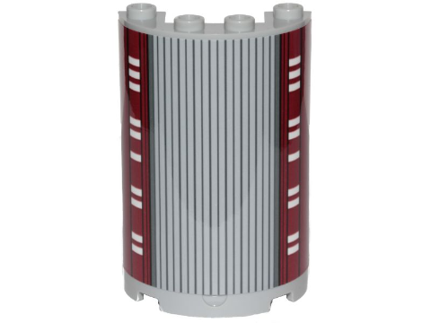 Lego Cylinder Half 2 x 4 x 5 with 1 x 2 Cutout with SW Cloud City Black Lines, Gray Stripes and Dark Red Wall Ornament Pattern (Sticker) - Set 75222 / Light Bluish Gray