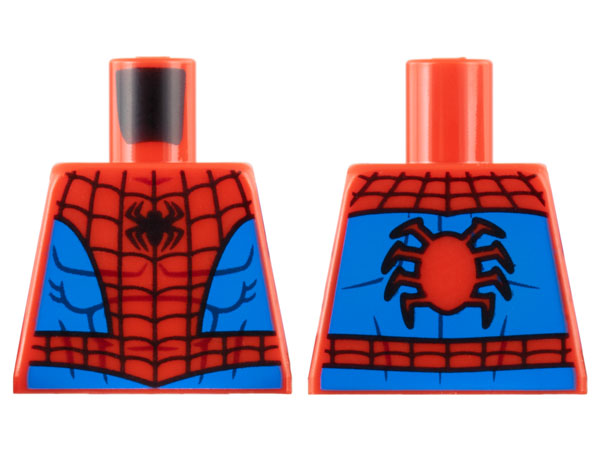 Lego Torso Spider-Man Costume 12 Black Spider, Black Webbing, Blue Vest and Belt Pattern / Red