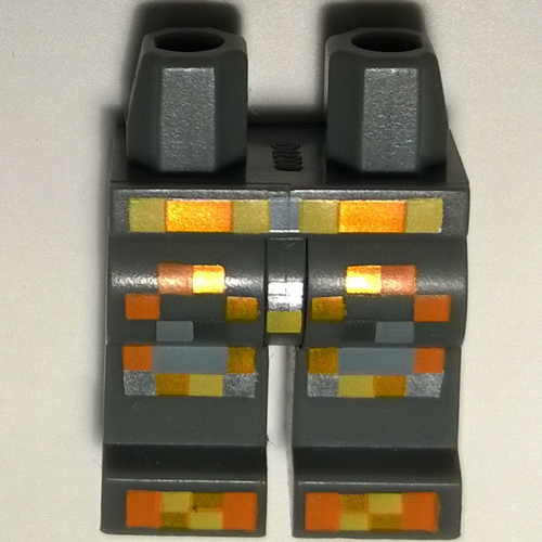 Lego Hips and Dark Bluish Gray Legs with Pixelated Orange, Yellow and Silver Armor Pattern / Dark Bluish Gray