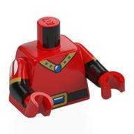 Lego Torso, Dual Molded Arms with Black Belt, Gold Belt Buckle, Necklace with Blue Jewel, White Stripes on Arms print, Red Sleeves Pattern, Black Arms and Hands