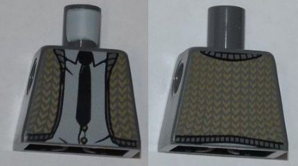 Lego Torso Harry Potter Vest Knit Herringbone with Black Tie Pattern / Dark Bluish Gray