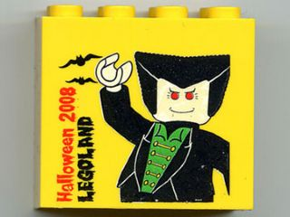 Lego Brick 2 x 4 x 3 with Halloween 2008 and Dracula Minifigure Pattern / Yellow