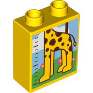 Lego Duplo Brick 1 x 2 x 2 with Measuring Tape, Bottom Half Giraffe, Tree print / Yellow