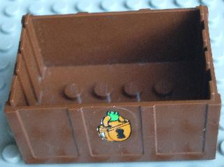 Lego Container, Trunk Bottom 4 x 6 x 2 1/3 with Padlock Pattern on Two Sides (Stickers) - Set 3635 / Brown