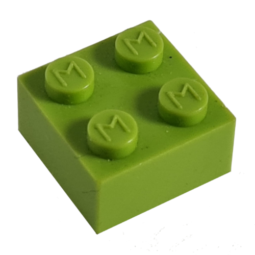 Lego Modulex Brick 2 x 2 with M on Studs / Modulex Pastel Green