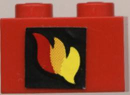 Lego Brick 1 x 2 with Classic Fire Logo Pattern (Sticker) - Sets 4025 / 6685