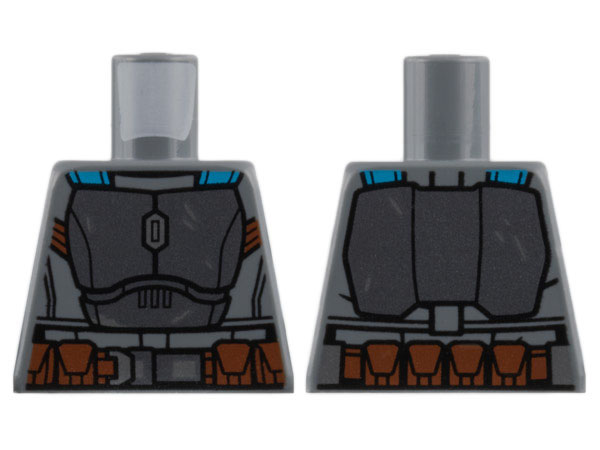 Lego Torso SW Mandalorian Dark Silver Armor Plates, Dark Azure Straps, Reddish Brown Utility Belt with Pouches and Silver Buckle Pattern / Dark Bluish Gray