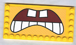 Lego Tile, Modified 6 x 12 with Studs on Edges with SpongeBob SquarePants Open Mouth, Bottom Teeth Pattern (Sticker) - Set 3826 / Yellow