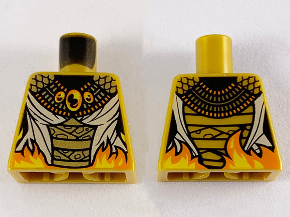 Lego Torso Armor, Gold Scales, Orange and Yellow Trim, Tan Wrappings and Fire at Waist Pattern / Pearl Gold
