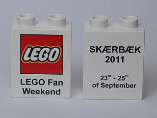 Lego Duplo, Brick 1 x 2 x 2 with LEGO Fan Weekend 2011 Pattern