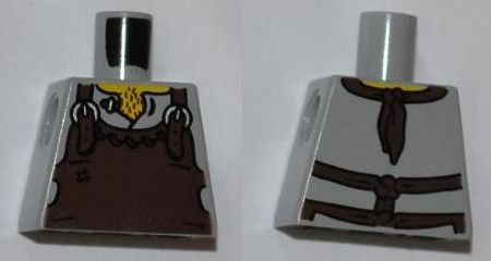 Lego Torso Dark Brown Apron with Silver Buckles Pattern / Light Bluish Gray