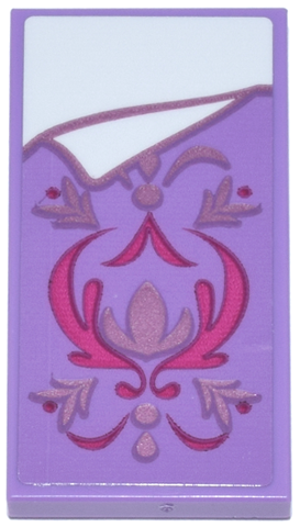 Lego Tile 2 x 4 with Blanket with Metallic Pink and Magenta Floral Swirls and Filigree, White Bedsheet Pattern (Sticker) - Set 43244 / Medium Lavender