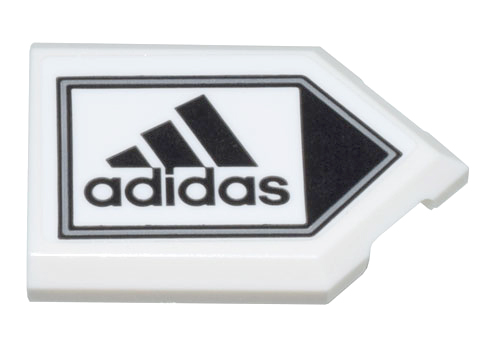 Lego Tile, Modified 2 x 3 Pentagonal with Black 'adidas' Logo and Black Triangle Pattern (Sticker) - Set 10299 / White