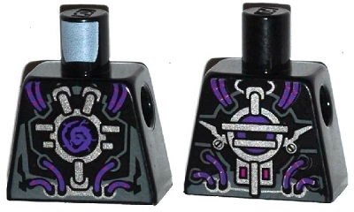 Lego Torso Robot with Silver Framework, Dark Purple Wires and Center Swirl Pattern / Black