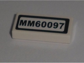 Lego Tile 1 x 2 with 'MM60097' Pattern (Sticker) - Set 60097 / White