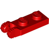 Lego Hinge Plate 1 x 2 Locking with 2 Fingers On End, without Groove, 7 Teeth / Red
