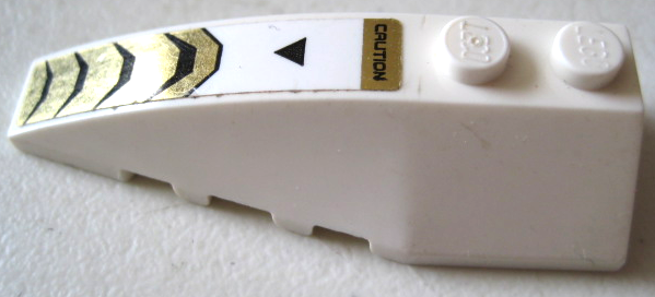 Lego Wedge 6 x 2 Left with Black 'CAUTION' and Gold and Black Stripes Pattern (Sticker) - Set 7721 / White