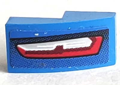 Lego Slope, Curved 2 x 1 x 2/3 with Red and Black Taillight Pattern Model Right Side (Sticker) - Set 75891 / Blue