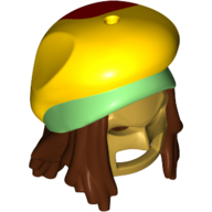 Lego Hair and Hat, Mask Batman Cowl, Reggae print / Yellow