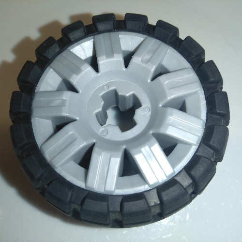 Lego Wheel 60 x 34, with Black Tire 81 x 40 Balloon Offset Tread / Pearl Light Gray