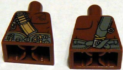 Lego Torso PotC Bare Chest with Dark Tan and Dark Bluish Gray Belts Pattern / Reddish Brown