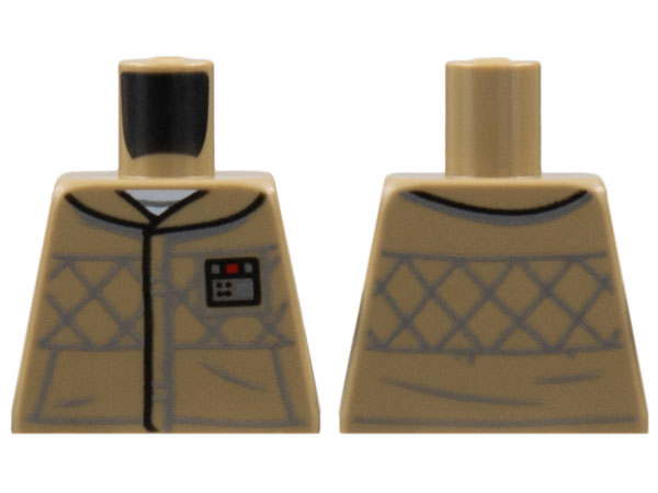 Lego Torso SW Vest, Dark Bluish Gray Check Lines and Kangaroo Pocket, Silver Name Rank Badge Pattern / Dark Tan
