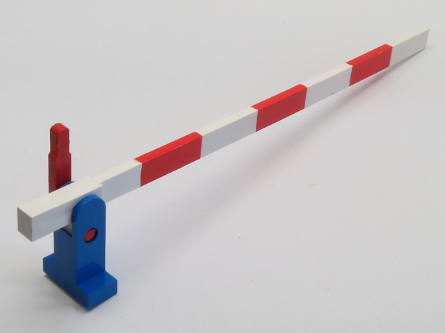 Lego Train Level Crossing Gate Type 1, Assembly with Blue Base & Red Handle (Right)