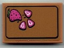 Lego Tile 2 x 3 with Cutting / Chopping Board and Strawberries Pattern (Sticker) - Set 41393