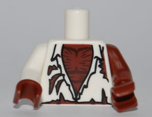 Lego Torso Shirt Tattered with Werewolf Hairy Chest Pattern / Reddish Brown Arm Left / White Arm Right / Reddish Brown Hands
