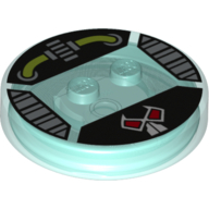 Lego Function Brick Round 4 x 4 x 2/3 with 2 Studs and Bane Mask with Wires, and Gears Print / Trans-Light Blue