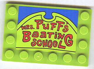 Lego Tile, Modified 4 x 6 with Studs on Edges with 'MRS. PUFF'S BOATING SCHOOL' Pattern (Sticker) - Set 4982 / Lime