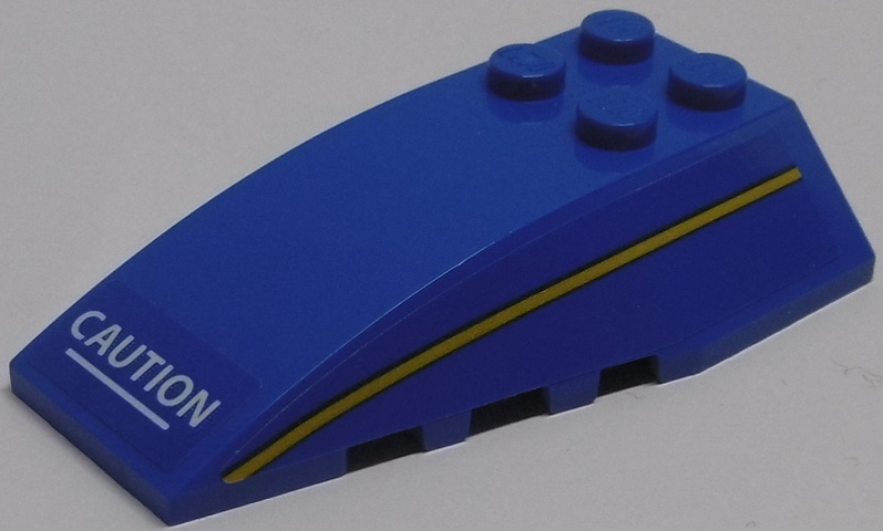 Lego Wedge 6 x 4 Triple Curved with White 'CAUTION' and Yellow Stripe Pattern Model Left Side (Stickers) - Set 70614 / Blue