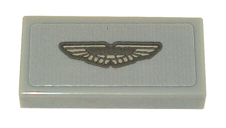 Lego Tile 1 x 2 with Silver and Black Aston Martin Logo Pattern (Sticker) - Set 76911 / Light Bluish Gray