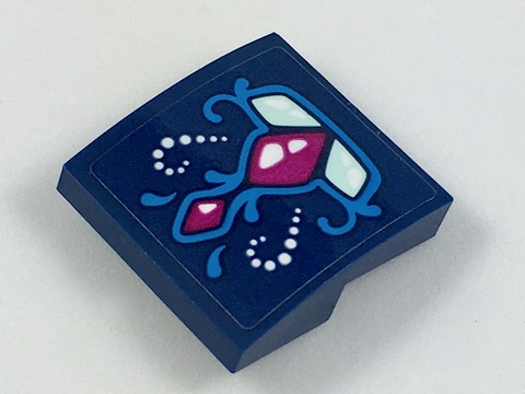 Lego Slope, Curved 2 x 2 x 2/3 with Dragon Front Foot Pattern (Sticker) - Set 41187 / Dark Blue