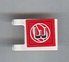 Lego Flag 2 x 2 Square with Flat Edge with Black Number 3 and White Wire Frame Basketball on Red Background Pattern (Sticker) - Sets 3432 / 3433 / White