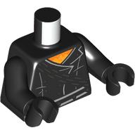 Lego Torso, Jacket, White Trim, Bright Light Orange Chest, Pearl Dark Grey Chain Print, Black Arms and Hands