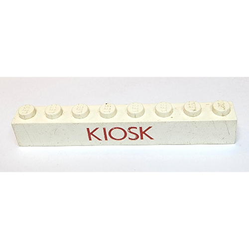 Lego Brick 1 x 8 with 'KIOSK' Thin Red Print / White