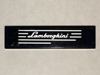 Lego Tile 1 x 4 with Silver 'Lamborghini' & Stripes Pattern Model Left Side (Sticker) - Set 8169 / Black