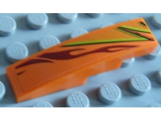 Lego Slope, Curved 4 x 1 with Dark Red Flame and Lime Line Pattern Model Right (Sticker) - Set 8484 / Orange