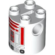 Lego Brick Round 2 x 2 x 2 Robot Body with Red Astromech, R3-T6 print / White