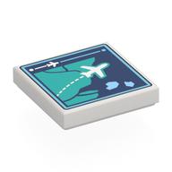 Lego Tile 2 x 2 with Computer Screen, Map, Dark Blue Sea, Dark Turquoise Land, White Airplane Print