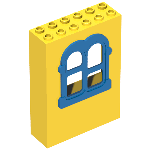 Lego Fabuland, Building, 2 x 6 x 7 with Window, Rectangular Blue / Yellow