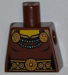 Lego Torso Female Dress with Gold Belt, Shoulder Straps and Medium Azure Necklace Pattern / Reddish Brown