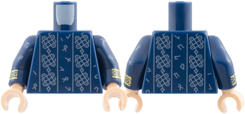 Lego Torso Robe with Sand Blue Runes and Grids Pattern / Dark Blue Arms with Sand Blue Runes, Gold Cuffs Pattern / Light Nougat Hands