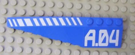 Lego Wedge 12 x 3 Left with White Hash Lines and 'A.04' Pattern (Stickers) - Set 7709