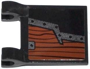 Lego Flag 2 x 2 Square with Flat Edge with Wooden Board with Metal Edge Pattern Model Left Side (Sticker) - Set 70008