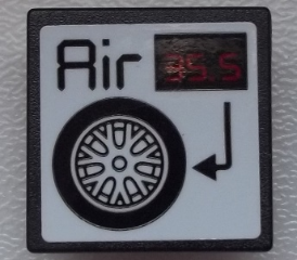 Lego Road Sign 2 x 2 Square with Open O Clip with 'Air 35.5', Wheel and Arrrow Pattern (Sticker) - Set 75876