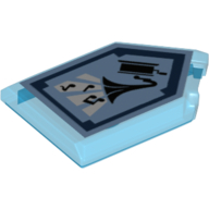 Lego Tile Special 2 x 3 Pentagonal with Nexo Power Shield Print - Drop the Beat / Trans-Dark Blue