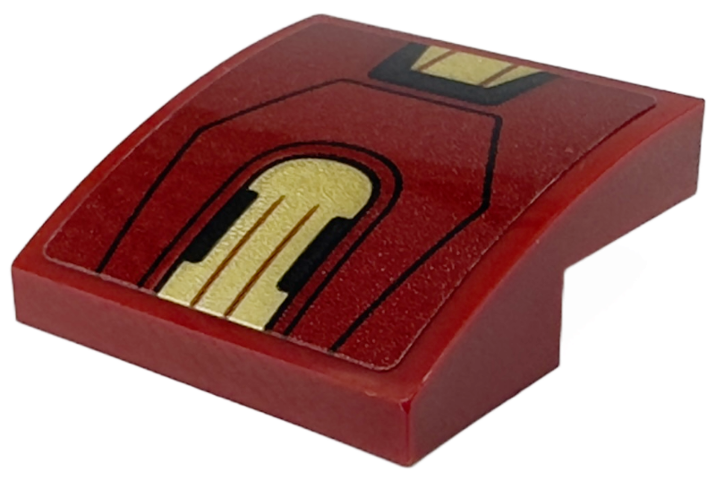 Lego Slope, Curved 2 x 2 x 2/3 with Gold Armor Plates and Black Curved and Bent Lines Pattern (Sticker) - Set 76247