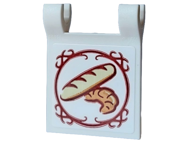 Lego Flag 2 x 2 Square with Flared Edge with Tan Baguette and Medium Nougat Croissant in Reddish Brown Circle with Filigree Pattern on Both Sides (Stickers) - Set 910032 / White